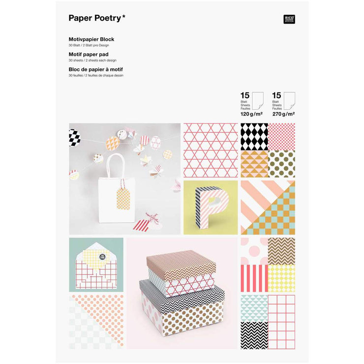 Paper Poetry - Papier à Motif Bloc Graphique - Rico Design