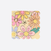 16 petites serviettes Flower Power années 60 avec dorure - Meri Meri
